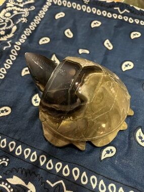 Volcano Agate Turtle Figurine in Olive Green and Dark Brown